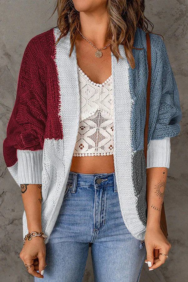 Paint Your Day Cable Knit Batwing Sleeve Multi Cardigan