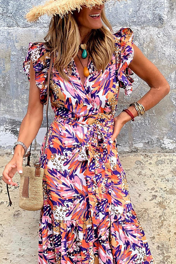 Pursue Your Passion Floral Ruffle Sleeve Maxi Dress