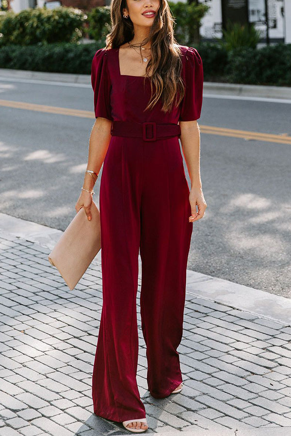 Gala So Grand Velvet Belted Wide Leg Jumpsuit