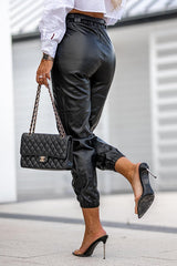 Don't Rush It PU Leather High Waist Cuffed Pants