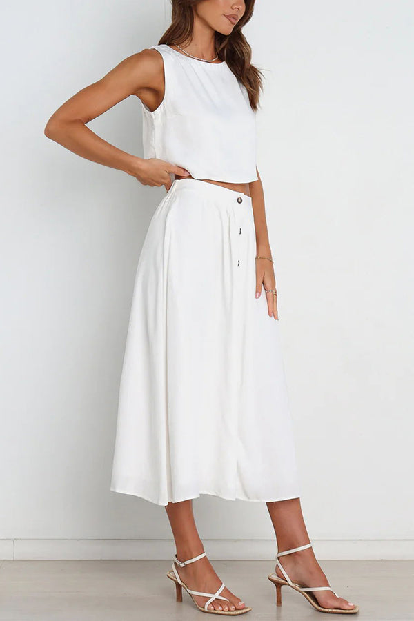 Lainey Crop Top and Pocketed Button Front Midi Skirt Set