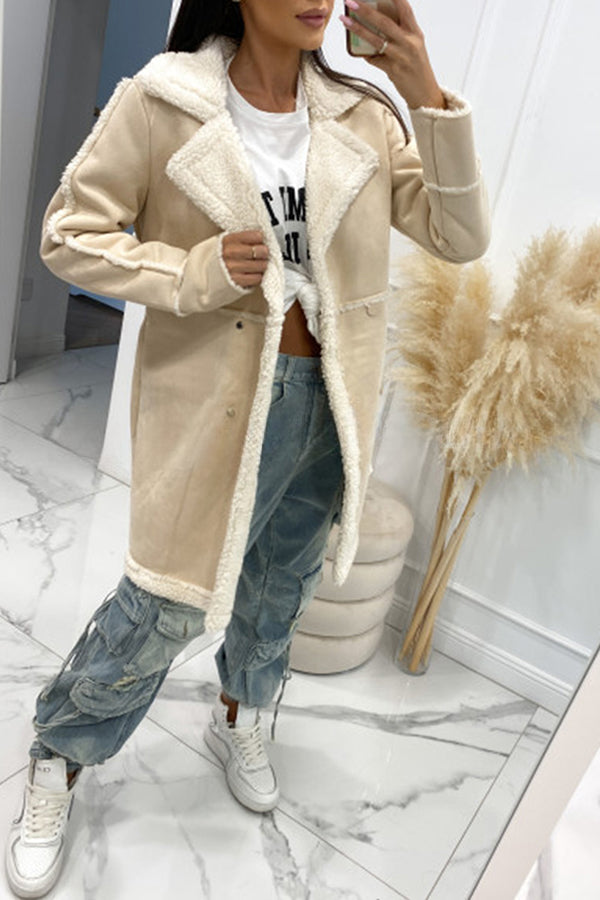 Single Breasted Multi Button Solid Color Long Sleeved Sherpa Coat