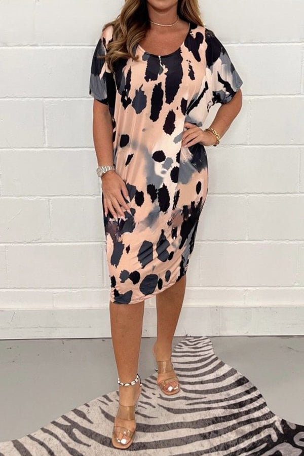 Printed Crew Neck Oversized Multicolor T Bar Dress