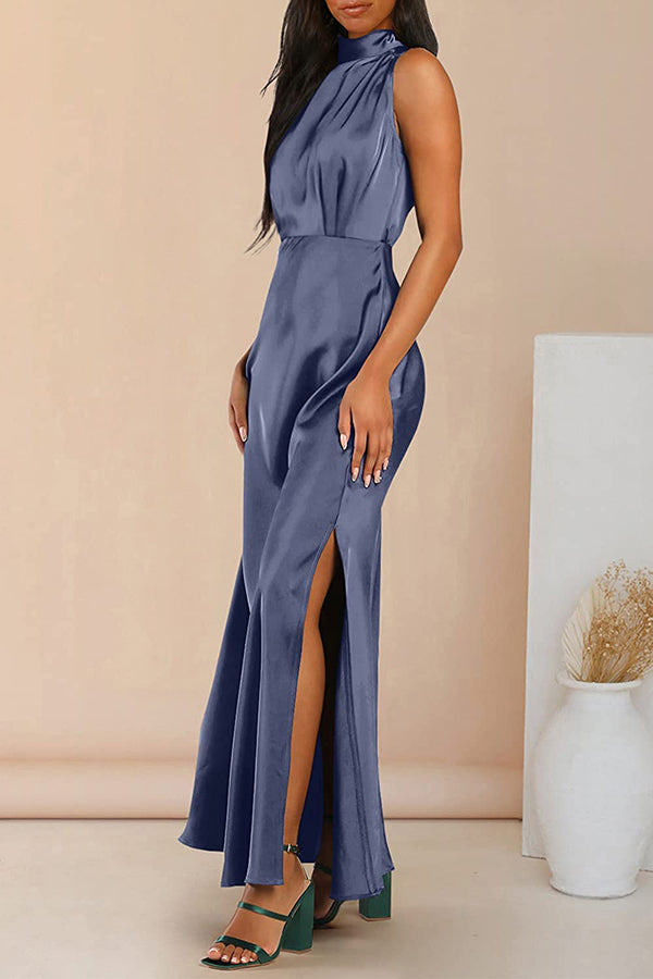 The Story of Us Satin High Neck Slit Maxi Dress