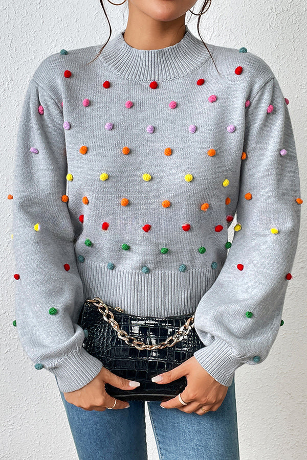 Karla Colorful Thread Ball Patchwork Crew Neck Pullover Sweater