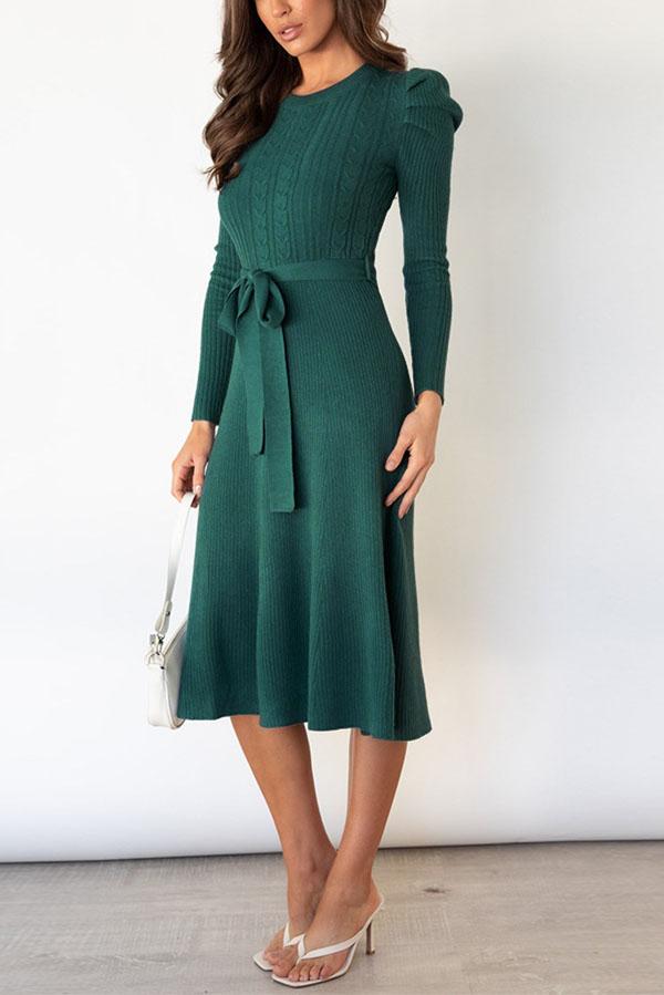 Bubble Long-sleeved Knitted Mid-length Dress