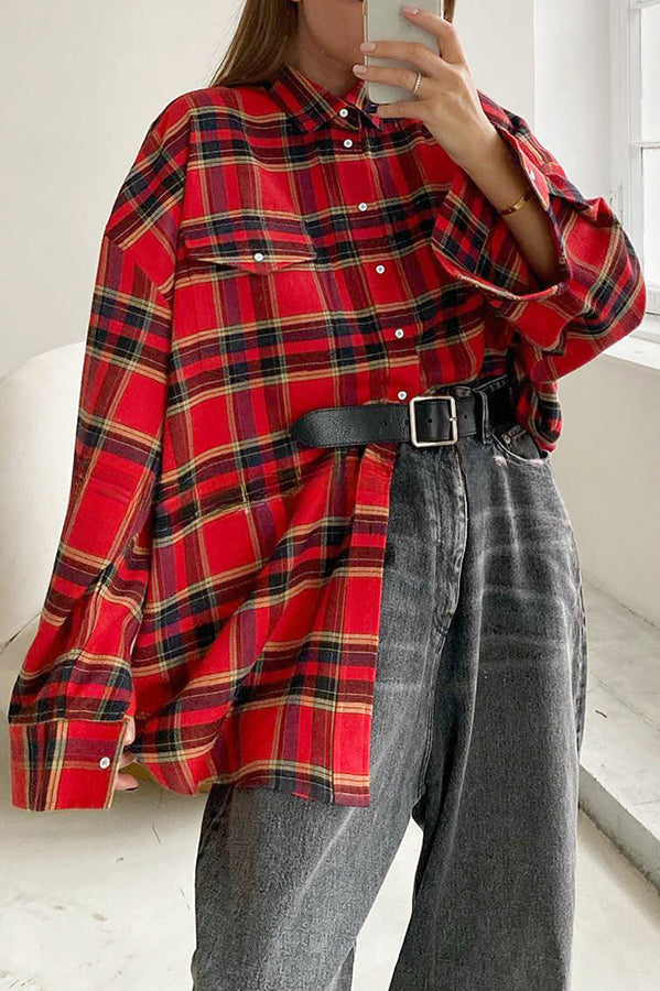 Vintage Plaid Patchwork Pocket Button Coat