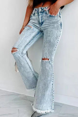 High Rise Pocket Fringe Ripped Jeans