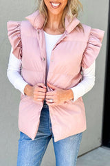 Remi Ruffled Sleeves Buttoned Lapel Pocket Vest Coat