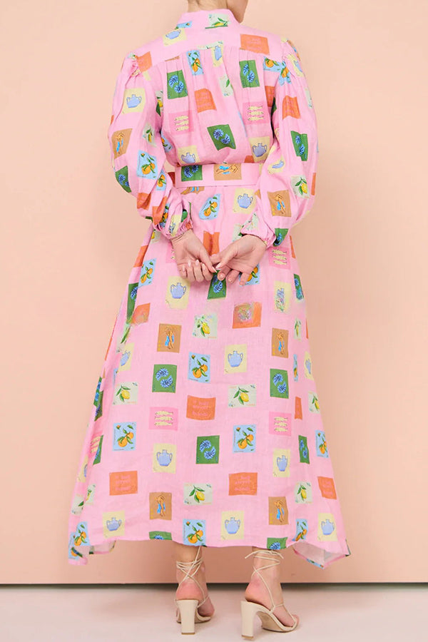 Palm Noosa Geometric Print Belted Long Sleeve Maxi Dress