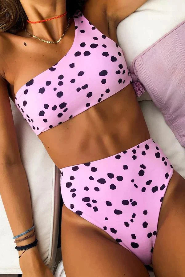 Leopard Print One Shoulder High Waist Bikini