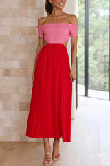 Live with Sunshine Colorblock Smocked Cutout Midi Dress