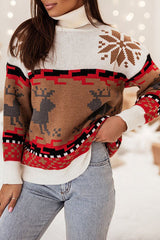 Christmas Reindeer Turtleneck Knitted Long Sleeved Sweater