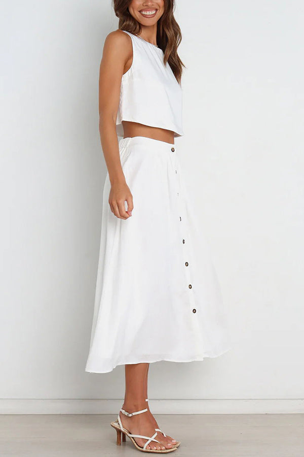 Lainey Crop Top and Pocketed Button Front Midi Skirt Set