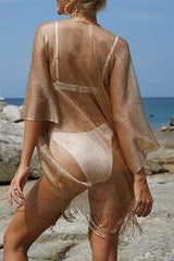 Shawl Gold and Silver Ribbon Sleeve Slit Cover-ups