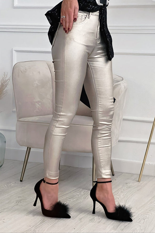 Disco Shimmer Waxed Leather Effect Pants