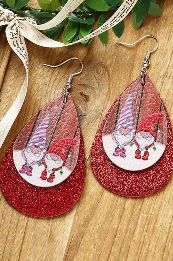 Snowflake Elk Bell Christmas Tree Leather Earrings