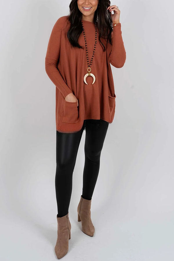 Winter Melodies Knit Crew Neck Front Pockets Oversized Sweater