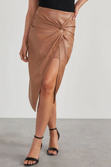 Like Wow Leather Twist Zip Skirt