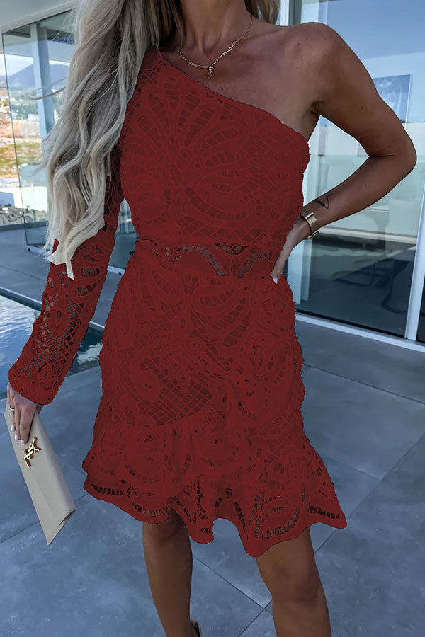 City Romance Crochet Lace One Shoulder Mini Dress