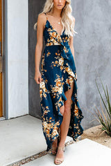 Capriccio Satin Floral Ruffle Maxi Dress