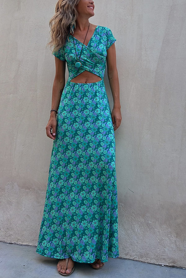 Coastal Kisses Floral Hollow Reversible Two Ways Stretch Maxi Dress