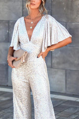 Light of Darkness Flutter Sleeve Sequin Jumpsuit