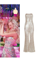 Barbie Sequin Sleeveless Flared Leg Jumpsuit