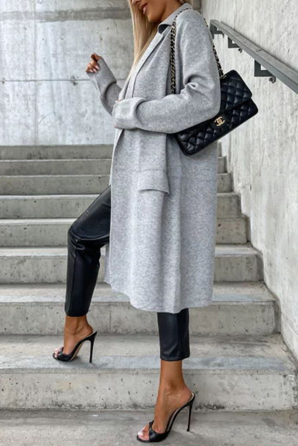 Moody Lapel Pocket Long Sleeve Coat