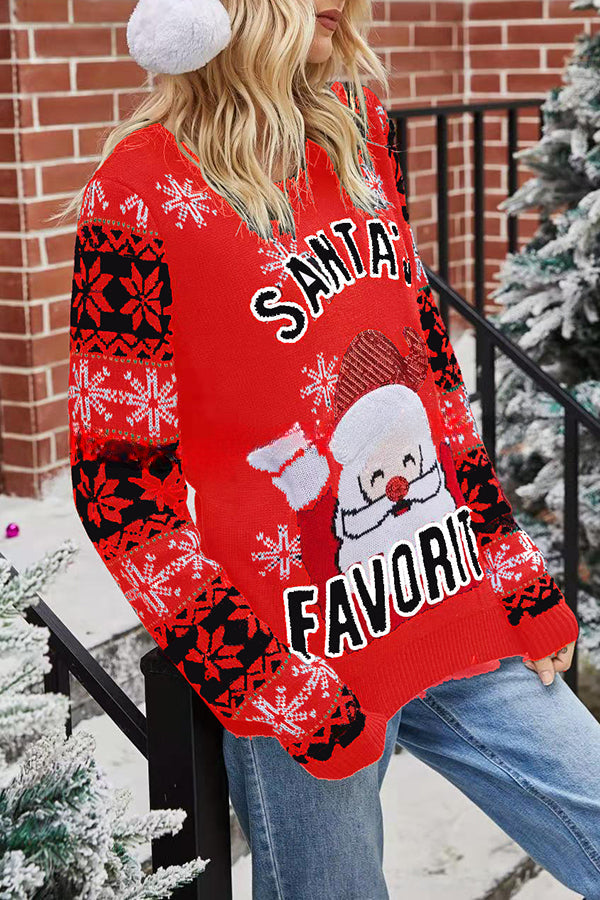 Christmas Print Crew Neck Long Sleeve Sweater