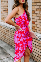 One Shoulder Floral Drape Party Dress