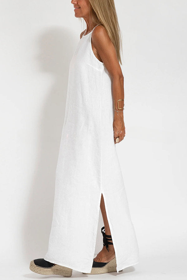 Less Is More Linen Blend Cami Slit Maxi Dress