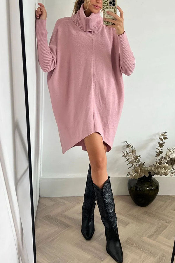 Perfect  Winter Walks Knit Turtleneck High-low Hem Loose Midi Sweater