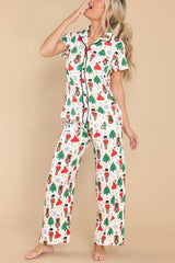 Dancing Holiday Nutcracker Print Elastic Waist Pocketed Pajama Set