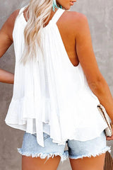 Halter Ruched Ruffles Sleeveless Casual Tank