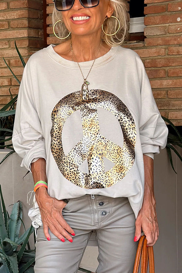 New Era Leopard Peace Printed Drawstring Hem Relaxed Sweatshirt