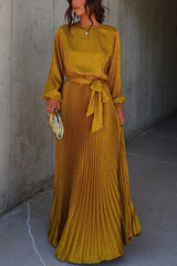 Look Like Fairytale Satin Kimono Sleeve Belt Pleated Maxi Dress