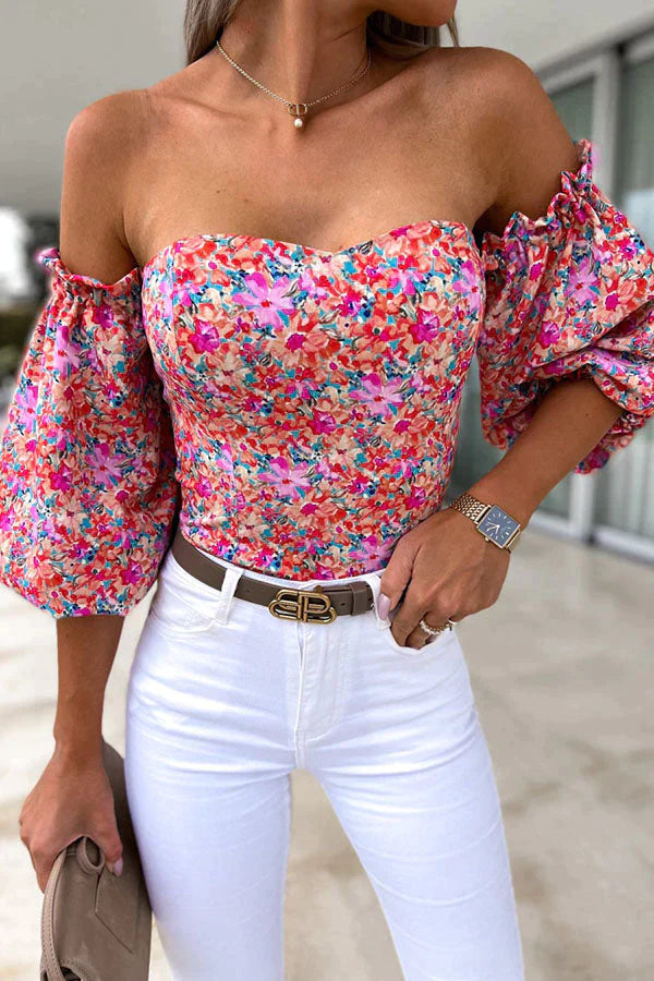 Floral Moment Off Shoulder Puff Sleeve Top