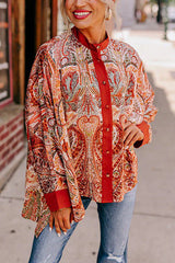 Boho Beauty Satin Abstract Print Dolman Sleeve Loose Blouse