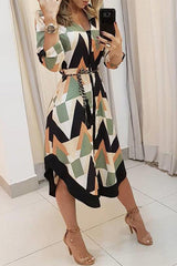 Find You Well Printed Belt Shirt Midi Dress