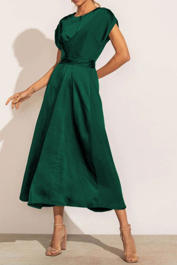 Elegant  All-match Tie Waist Midi Dress