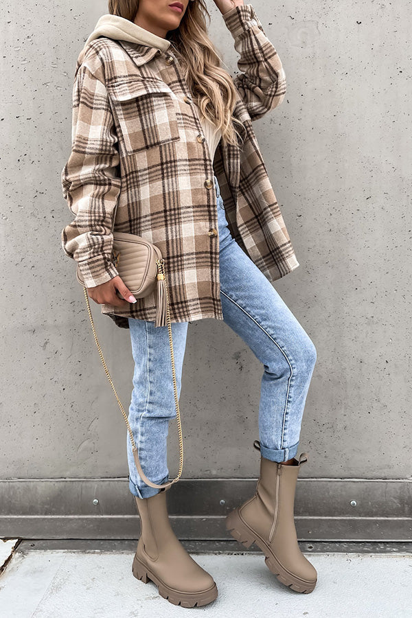 Women's Hooded Plaid Jacket Coat