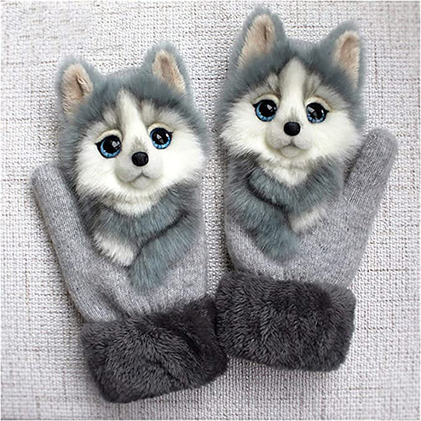 Cartoon plush knitted warm Christmas gloves