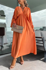 Whisper of A Thrill Satin Ruched Dolman Sleeves Maxi Dress