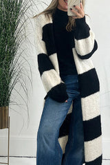 Perfect Alternative Knit Colorblock Open Front Oversized Midi Cardigan