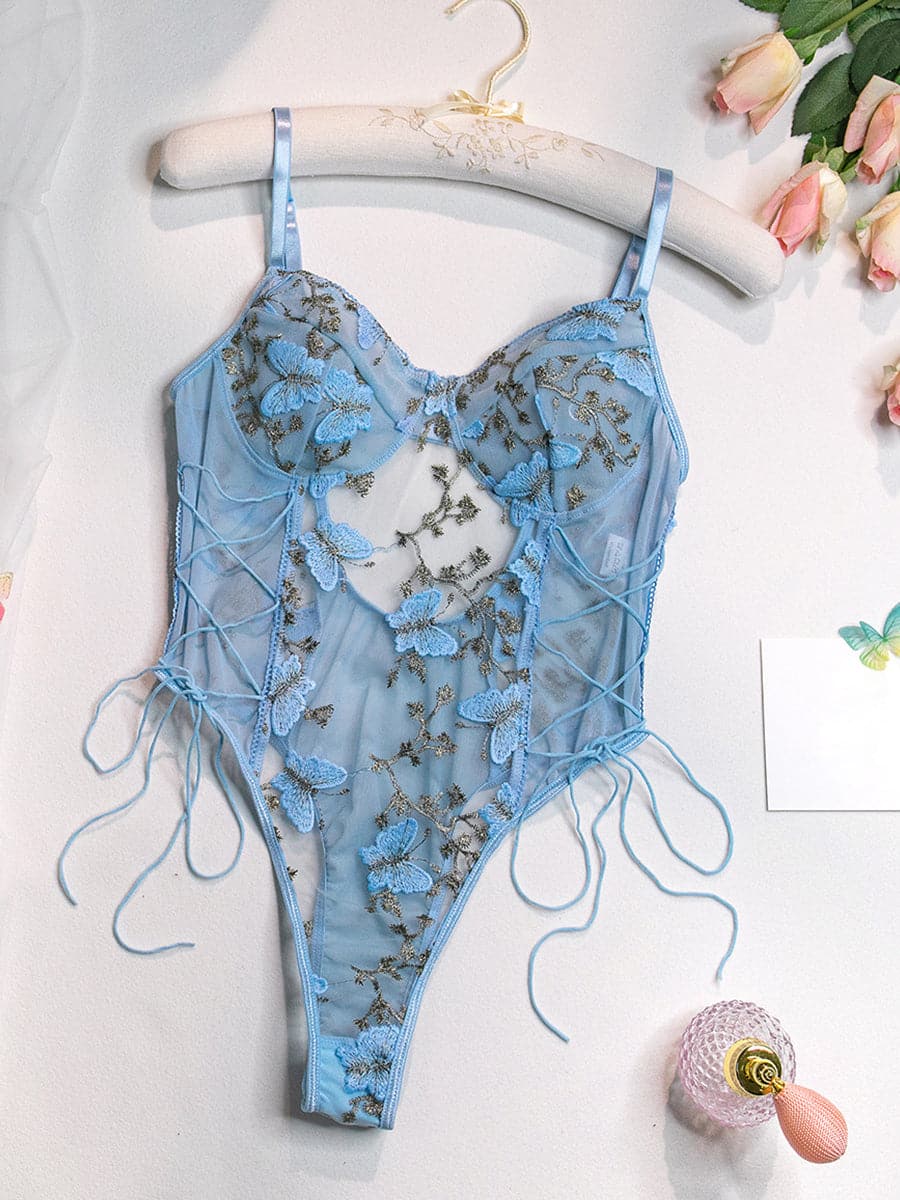 Lace Up Butterfly Embroidery Teddy MSL013