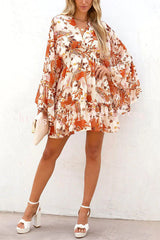 Upon The Harvest Floral Bell Sleeve Mini Dress