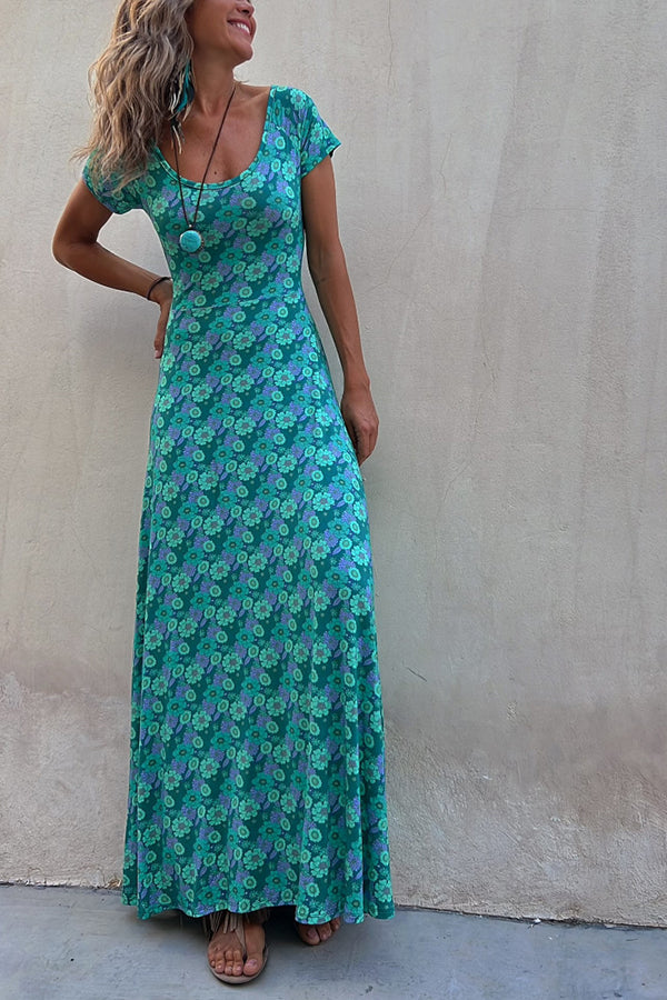 Coastal Kisses Floral Hollow Reversible Two Ways Stretch Maxi Dress