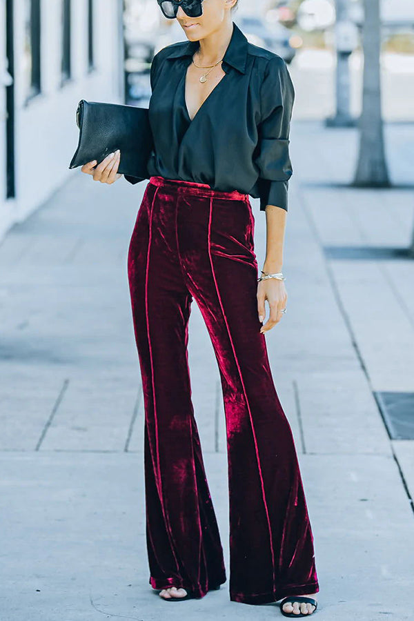 Perfect Glam High Rise Velvet Flare Pants