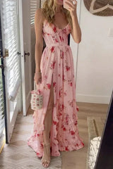 Palace Fairy Floral Corset Ruffle Layered Slit Maxi Dress